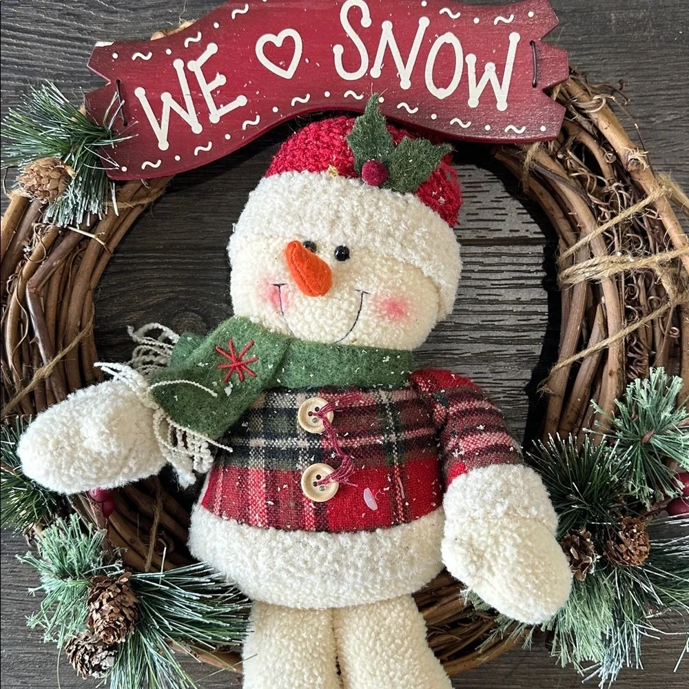 Festive Snowman Christmas/winter season Wreath - “We ❤️ Snow” 13”